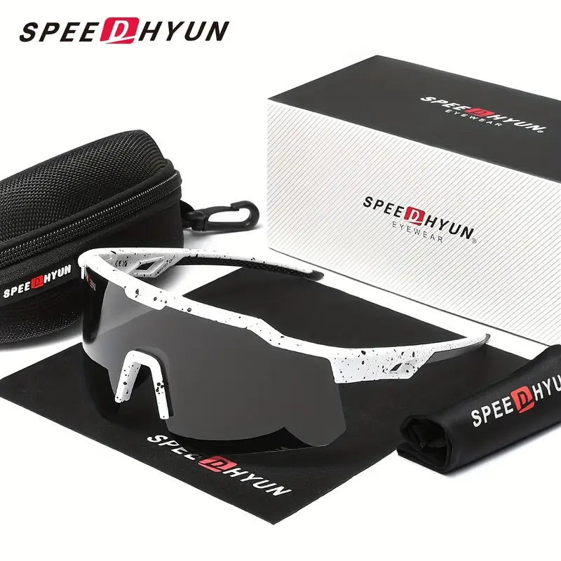 weiß-schwarz gesprenkelte Brille,etui,tuch,box,speedhyun