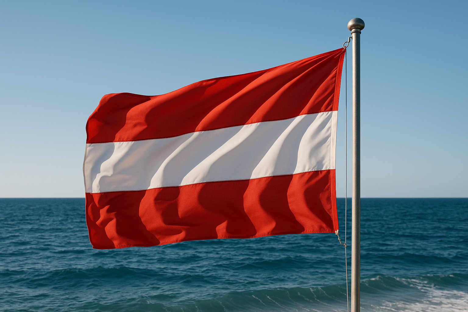 österreichflagge weht und im hintergrund ist meer